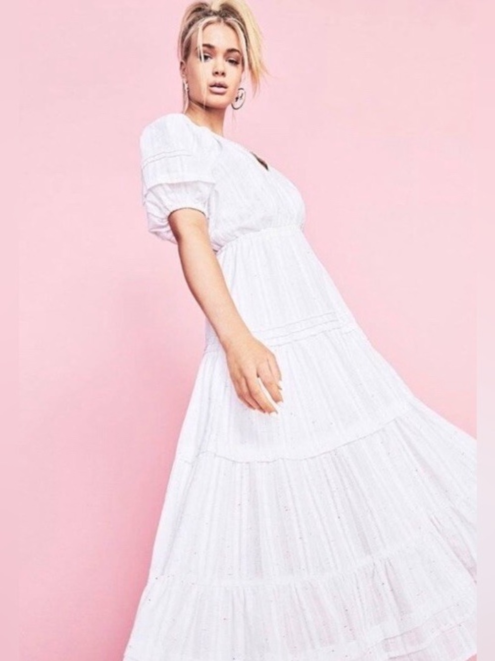 Betsey Johnson Spectator White Confetti Tiered Cotton Midi Dress XS